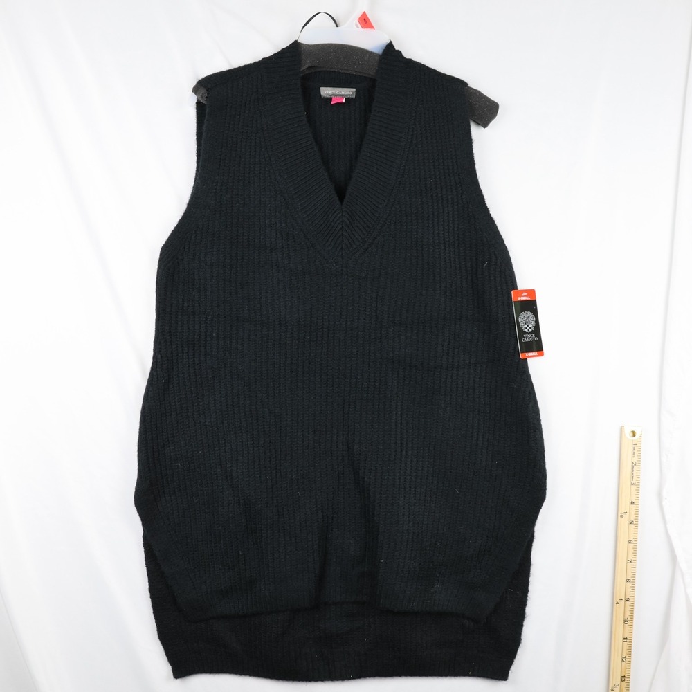 Vince Camuto Sweater Vest Womens‎ XS Rich Black Knit Pullover Sleeveless New